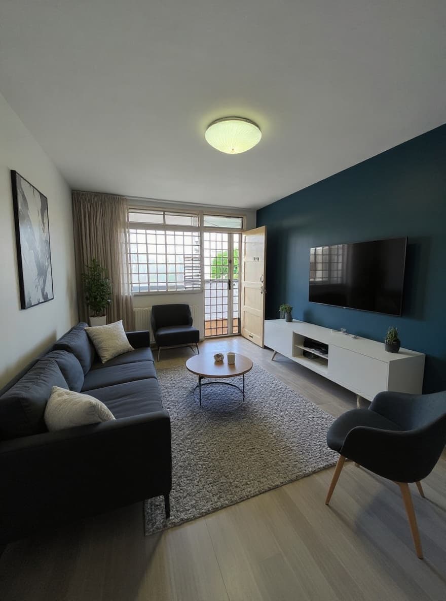 Virtually restaged living room in Scandinavian style